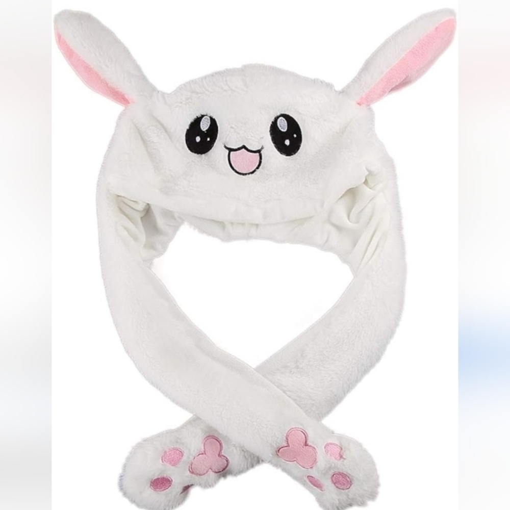 -- Cute White Bunny Hat with Pink Accents